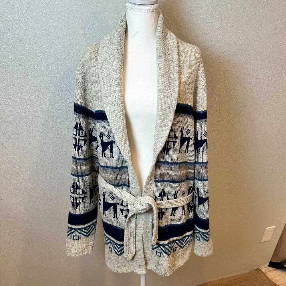 Vtg 70s 80s Dimension By Milford Southwest Llama Aztec Cardigan Sweater Lrg USA
